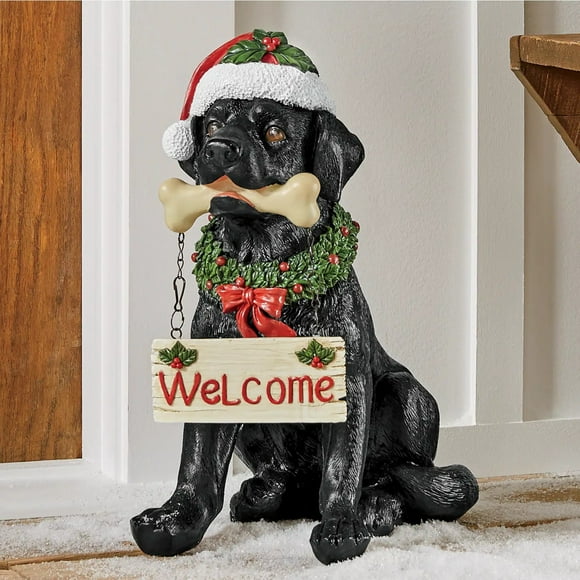 Black Labrador Decor with Santa Hat Christmas Watchdog Welcome Dog Statue Resin Crafts for Doorways Cabinets and PorchesChristmas Tree Decorations