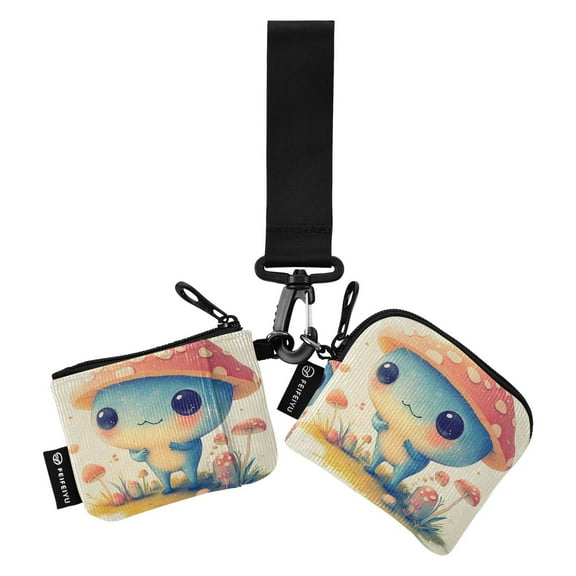 Portable Coin Purse Two 4.13x4.13 Iinches 4.13x3.5 Inches Wrist Coin Purse Keys Coin Purse Portable Women's Purse Cartoon Beautiful Orange Mushroom