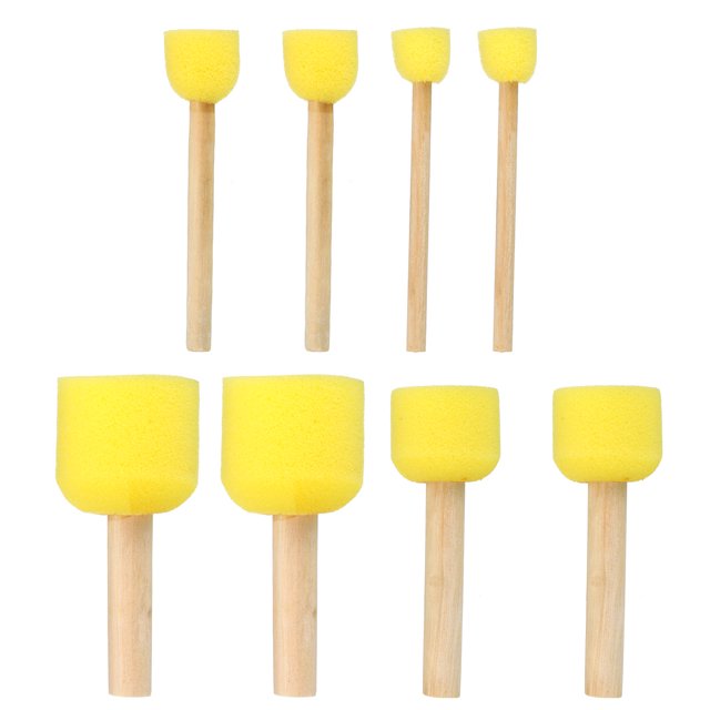 Esponjas de pintura Uxcell para pintar, paquete de 8 esponjas redondas de diferentes tamaños con mango de madera, amarillo