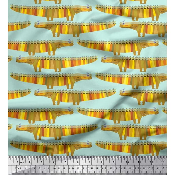 Soimoi Poly Crepe Fabric Crocodile Kids Print Fabric by The Yard 42 Inch Wide