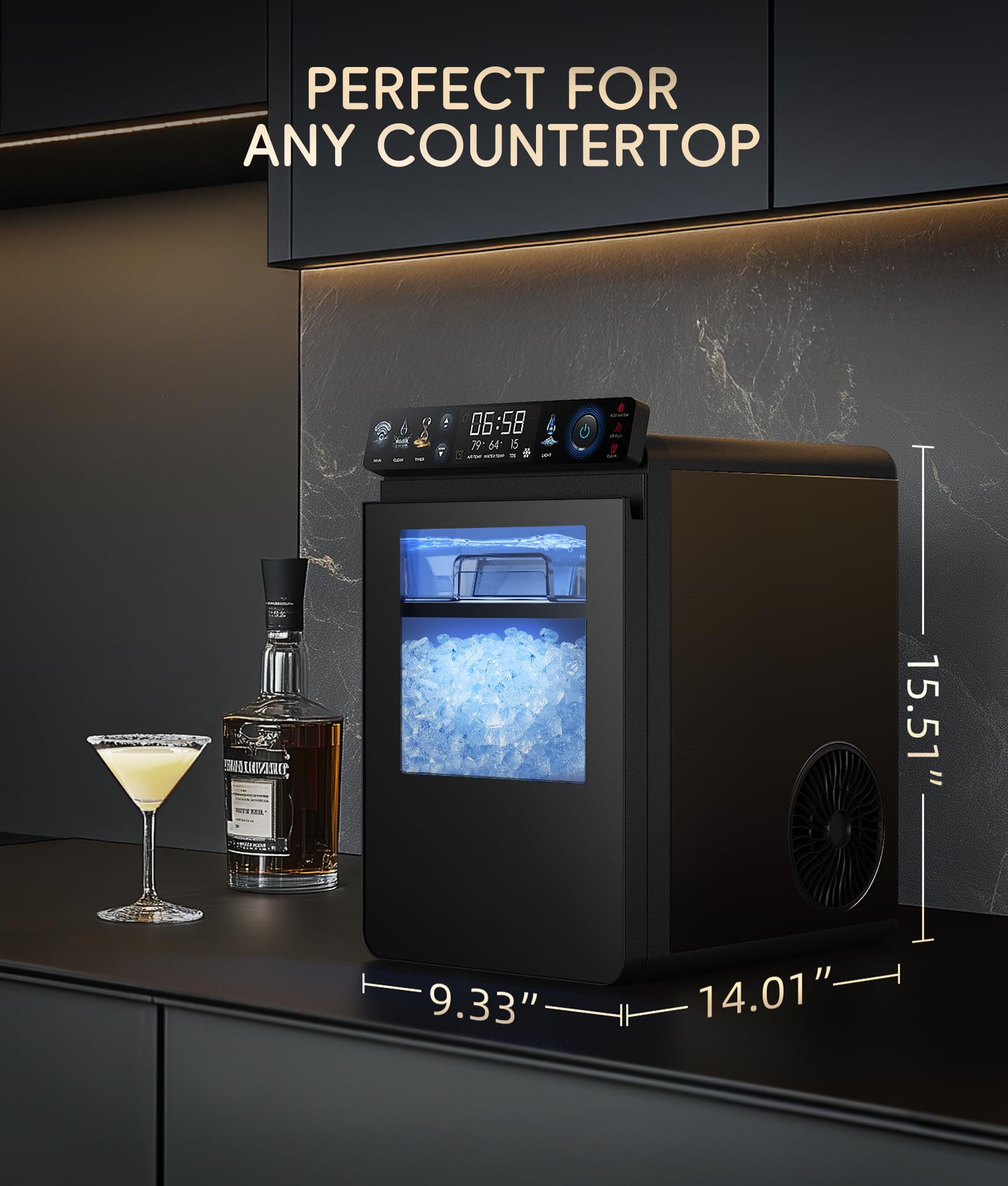 Ecozy Chillio Nugget Ice Maker with Smart App Control, Pebble Sonic Ice Machine Countertop, 44LBS Per Day Chewable Soft Pellet Ice