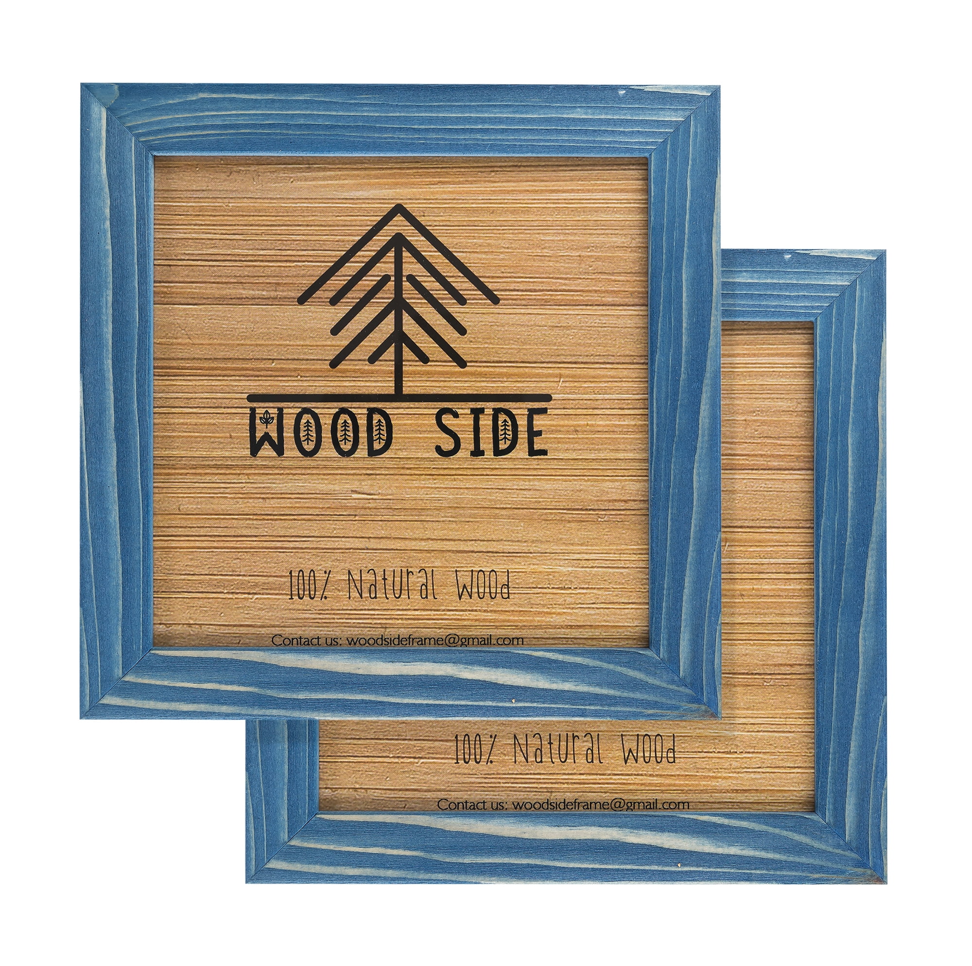 Rustic Wooden Square Picture Frames 8x8 Set of 100% Natural Farmhouse  Washed Barn Wood with Real Glass for Wall Mounting and Tabletop Photo Frame  Navy Blue