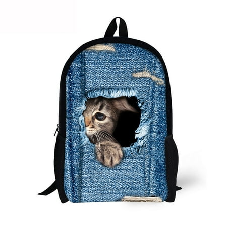 Outtop 3D Animal Print Cat Dog Backpack Student School College Shoulder