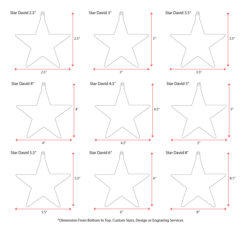 25 Units Acrylic Christmas Ornaments Star David 1/8" Thick - Clear or Solid Color - (Size 4.5") Made in USA