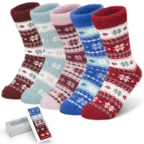 Loritta 5 Pairs Fluffy Fuzzy Socks Soft Cozy Socks Women Sleep Comfy Socks Winter Warm Socks for Women Gift Box