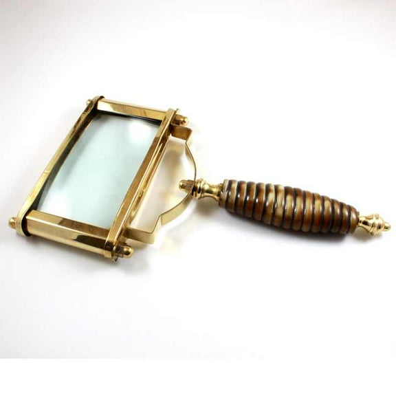 Maritime Treasures Nautical Brass Rectangular Magnifying Glass Lens with Beautiful Curvy Handle Grip Metal Material