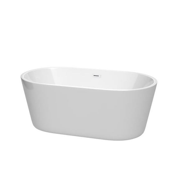 60 in. Carissa Freestanding Bathtub with Shiny White Drain & Overflow Trim, White