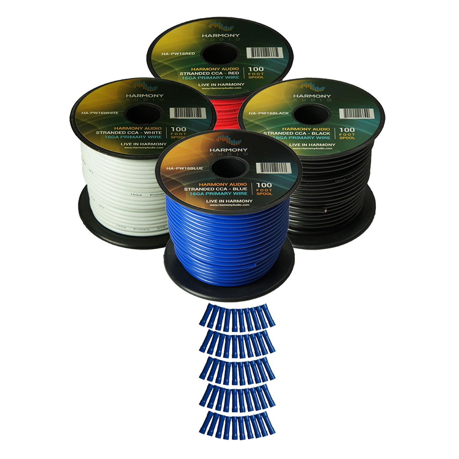 Harmony Audio Primary Single Conductor 16 Gauge Power or Ground Wire - 4 Rolls - 400 Feet - 4 Color Mix for Car Audio / Trailer / Model Train / Remote