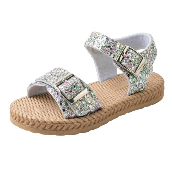 Tigivemen Toddler Girls Summer Sandals Sequin Sandal with Soft Woven Sole Adjustable Strap Kids Girl Shoes Silver Size 1.5