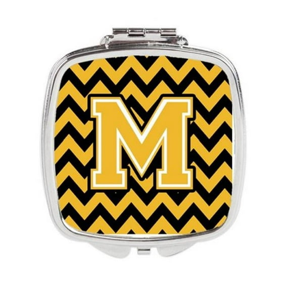 Letter M Chevron Black & Gold Compact Mirror - Black & Gold - 3in. H x 0.3in. W x 2.75in. L