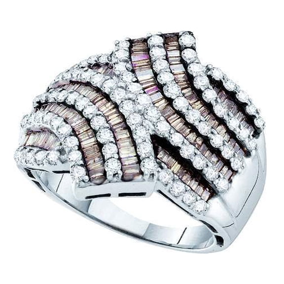 Dazzlingrock Collection 1.75 Carat (ctw) 14K Round & Baguette White & Cognac Diamond Fashion Wedding Anniversary Band, White Gold