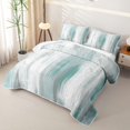 thumbnail image 3 of Erosebridal Teal Stripe Quilt King,Brush Graffiti Texture King Coverlet Set For Girls,3-Piece, 3 of 7