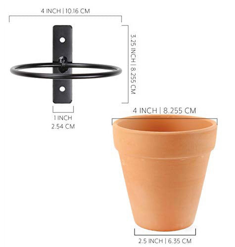 Darware Metal Wall Ring Planters with Pots (4-Pack, 8-Piece Set); Wall Mounted Clay Pots with Holders for Plants and Flowers