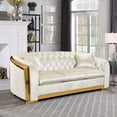 thumbnail image 2 of 81'' Modern Velvet Chesterfield Sofa, 3 Seater Couch with Button Tufted Backrest & Padded Seat Cushions, Luxury Upholstered Sofa Couch with Gold Stainless for Apartment Dorm Office, Beige, 2 of 9