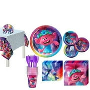 Party City Trolls World Tour Tableware for 8 Guests, Poppy and Branch Plates, Napkins, Cups, Utensils, and Decorations