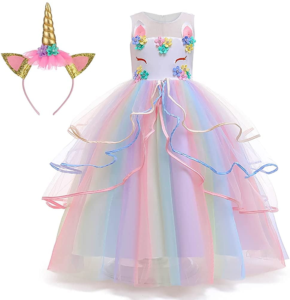 Muababy Baby Girl Unicorn Costume Pageant Flower Princess Party Dress with Headband 