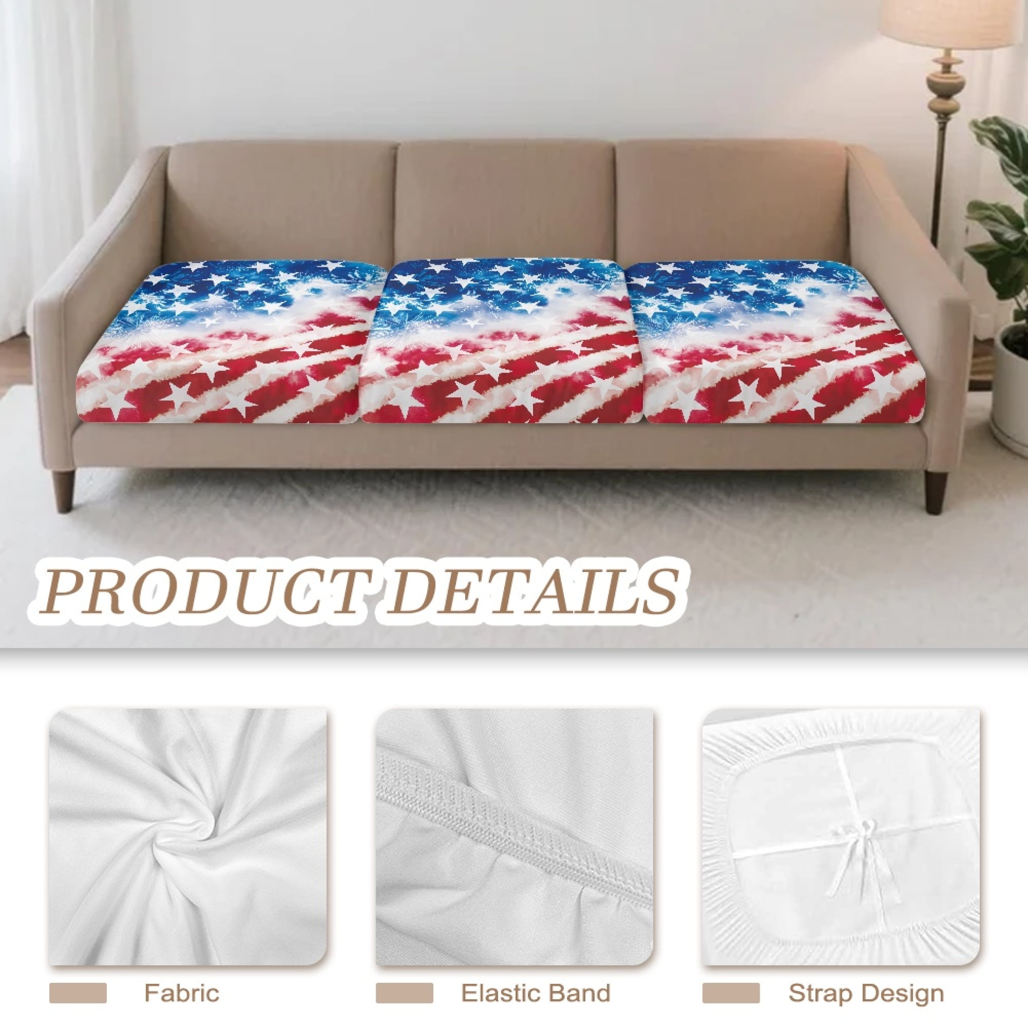 TSOVTHRID American Flag Firework Print Stretch Couch Cushion Cover Cushion Slipcover for Chair Loveseat Sofa Cushions Furniture Protector Sofa Seat Cover for Pets Dogs, 24x24 Inch