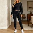 thumbnail image 5 of Ashirexll Womens 2 Piece Outfits Solid Color Round Neck Long Sleeve Top with Drawstring Double Pocket Elastic Waist Pants Winter Set, 5 of 6