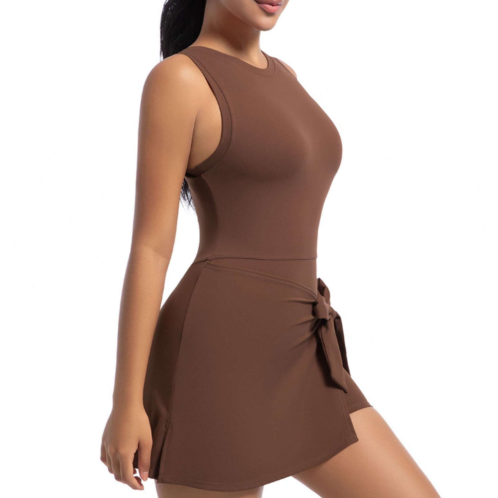 FireFox Cute Golf Tennis Dress 2 in 1 Workout Athletic Dresses for Women with Shorts Outfits Summer Clothes-Brown-M,Athletic Dresses for Women with Shorts,Plus Size Tennis Dress