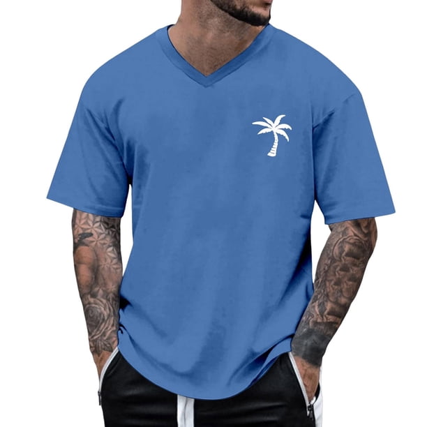 Camisetas de Trabajo de Manga Larga para Hombres Protección Solar, Deportes Manga Corta V Cuello Algodón Camisetas para el Verano Y Casual