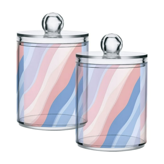 Yayeee 2 Pack Qtip Holder Bathroom Cotton Swab Canister with Lid Clear Dispenser Set, Abstract Blue