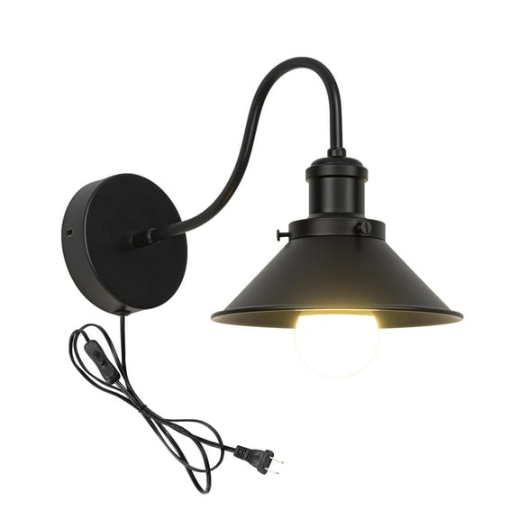 KAYYELAMP Wall Sconce UL Plug-in Cord Black Gooseneck With Black Iron Shade Minimalist Style Wall Light Fixture For Cabinet Kitchen Hotel Bulb Sold Separately