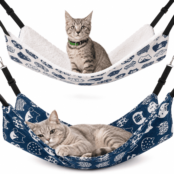 2 Pieces Cat Hammock for Cage Hanging Reversible,Cat Perch with Adjustable Straps,Soft Breathable Cat Window Bed,Double Sides Pet Hammock Suitable for Kitty Puppy Ferret (M,Cat)