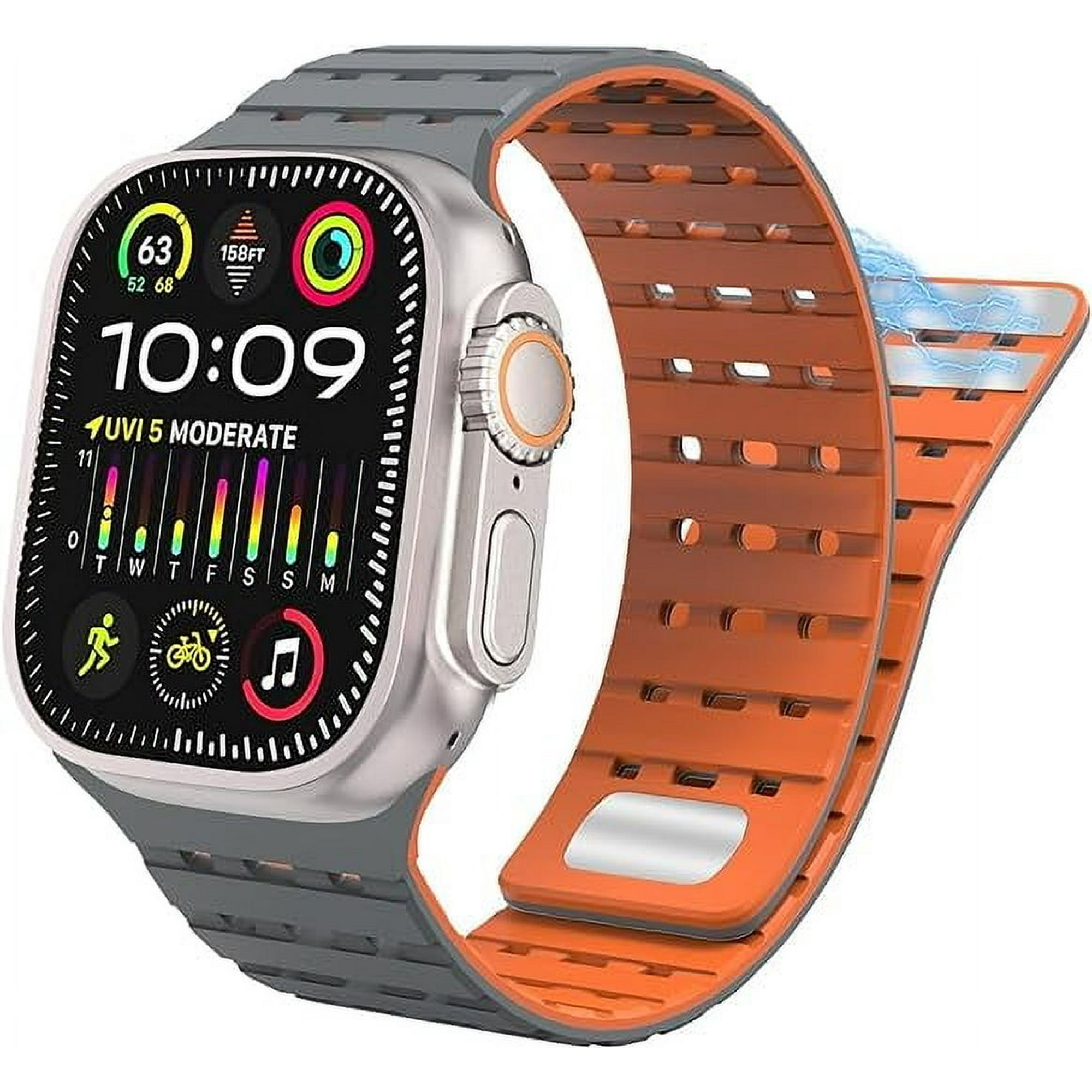 XIHAMA Magnetic Watch Sport Band - Compatible with Apple Watch Band 49mm 45mm 44mm 42mm Bands for Women Men, Sport Magnetic Silicone Strap for iWatch SE SE2& Series 9/8/7/6/5/4 Ultra 2/Ultra