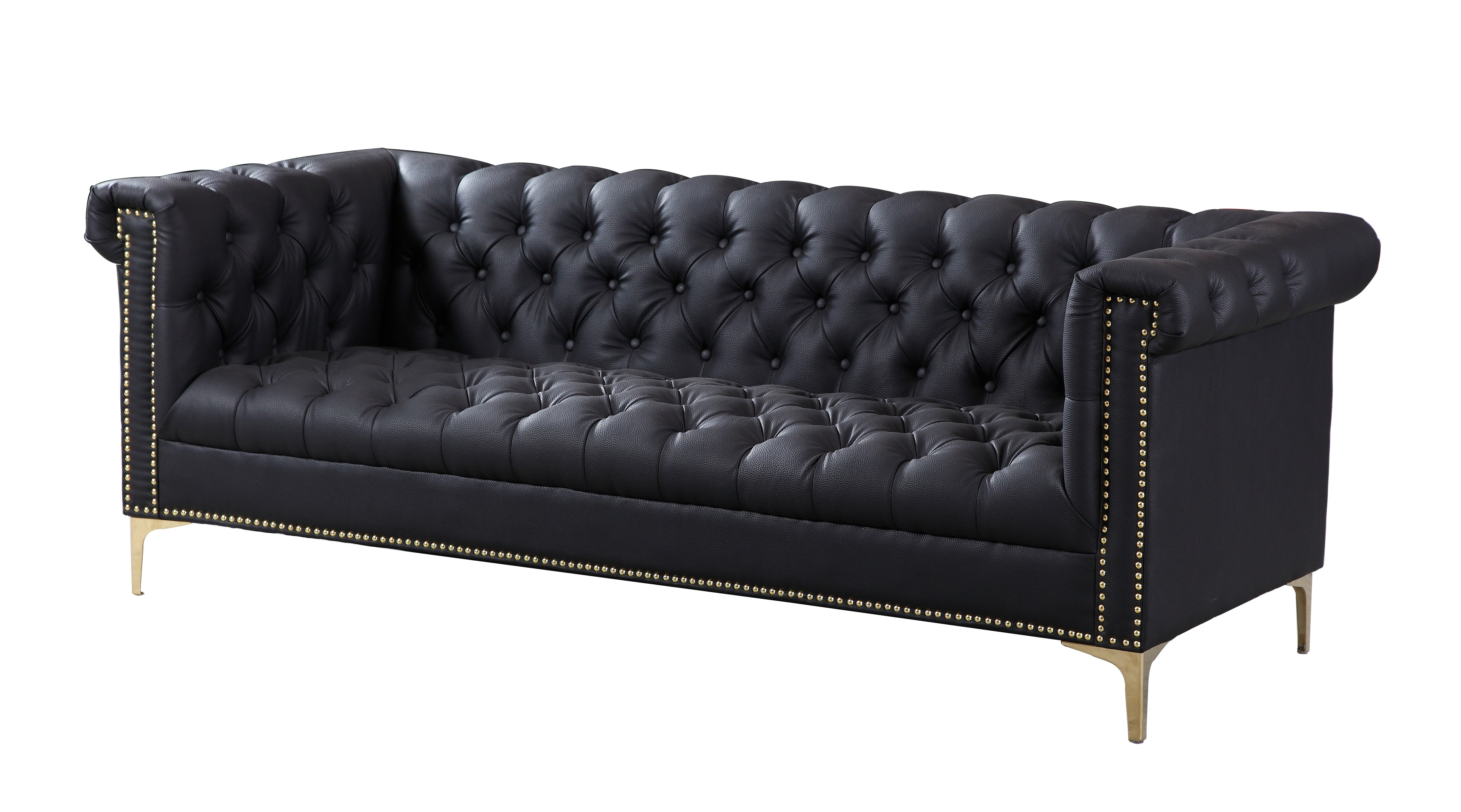Chic Home Patton PU Leather Modern Contemporary Button Tufted with Gold