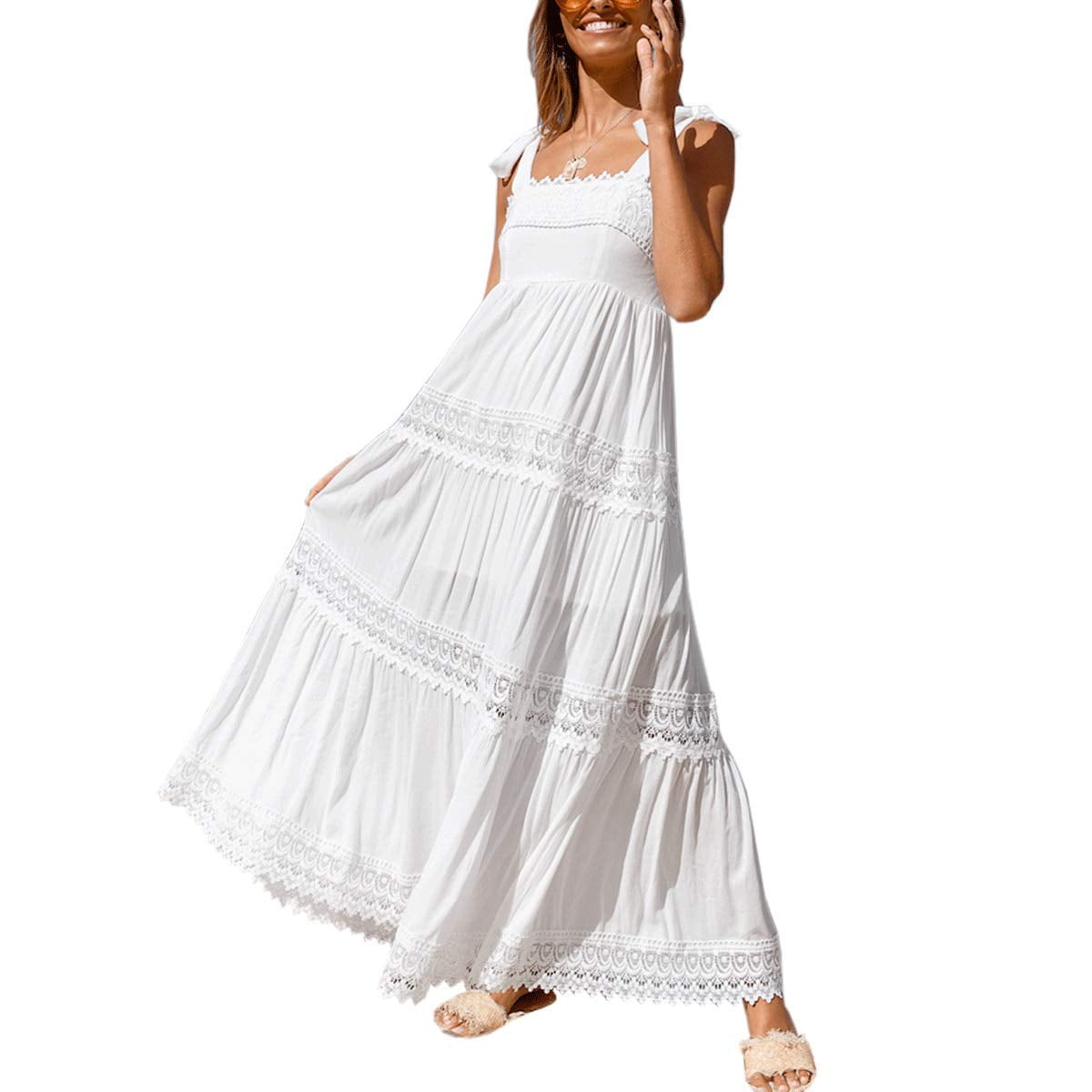 Witspace Womens Sleeveless Aztec Print Summer Beach Dress Casual Maxi Long Dresses 
