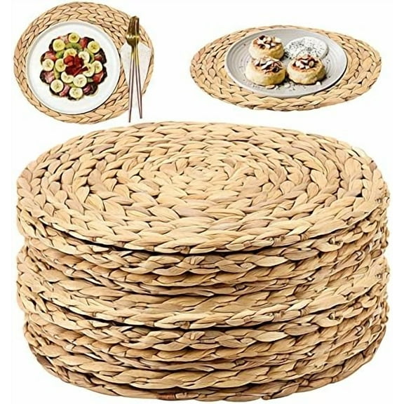 12 Packs 12 Inch Woven Placemats, 30cm Round Natural Rattan Tablemats, Water Hyacinth Rattan Chargers for Dining Table, Brown1$$Home Decor, Kitchen, & Other