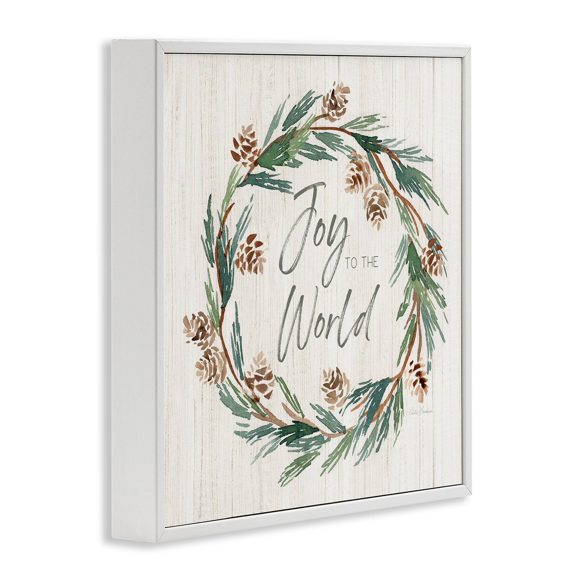 Stupell Industries Joy Pinecone Wreath Holiday Painting White Framed Art Prints Wall Art, 17 x 17