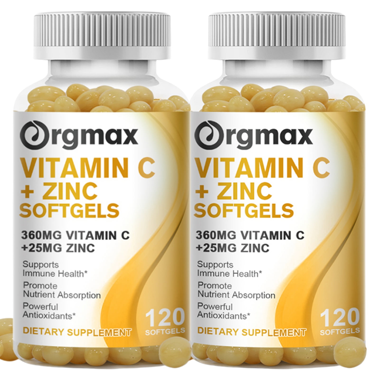 ORGMAX High absorption Vitamin C and Zinc - Antioxidant Supplements for Immune Support, 240 Capsules (Non-GMO & Gluten-Free Formula)