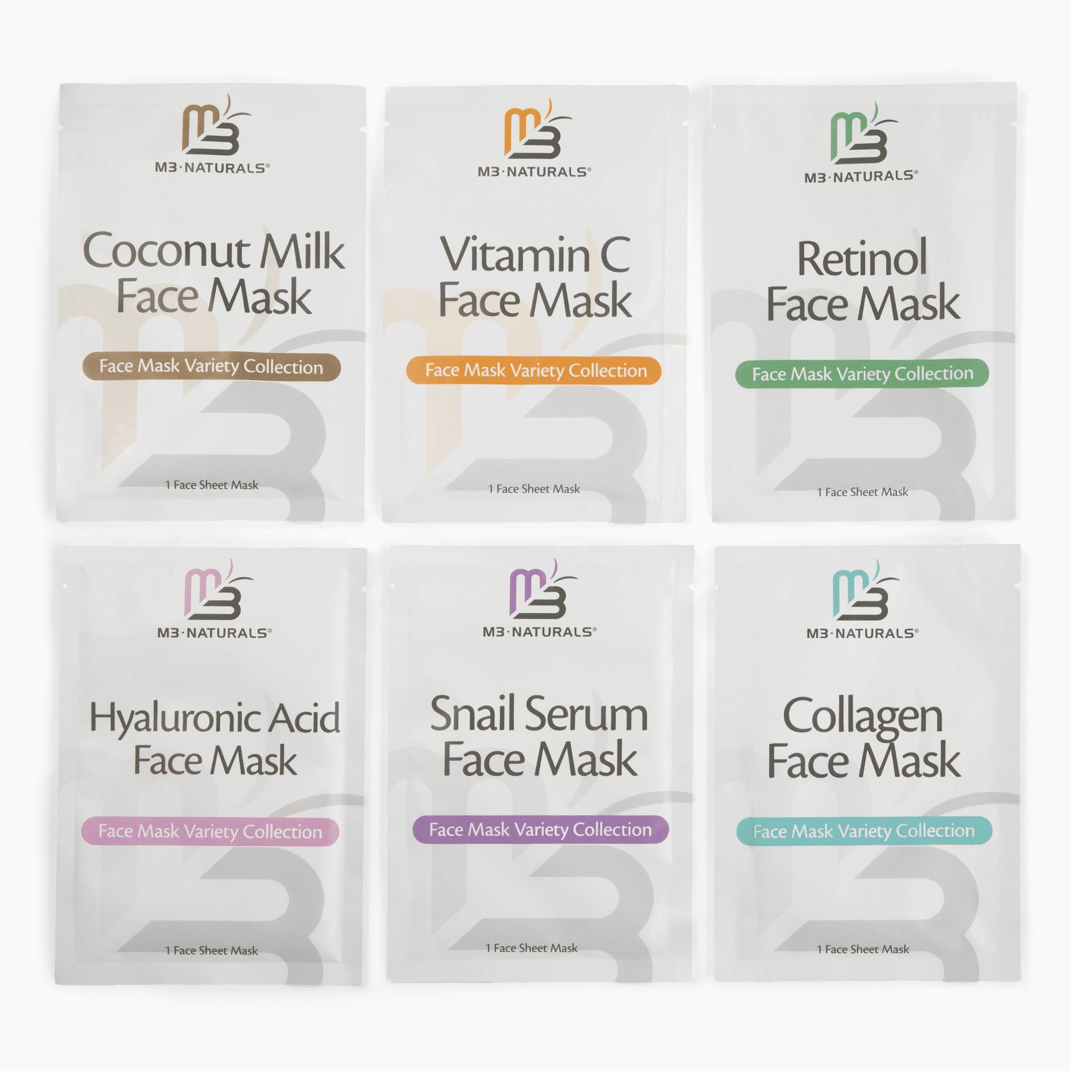 M3 Naturals Face Sheet Masks, 6 Pack – Hydrating, Brightening & Skin Care Treatment for All Skin Types