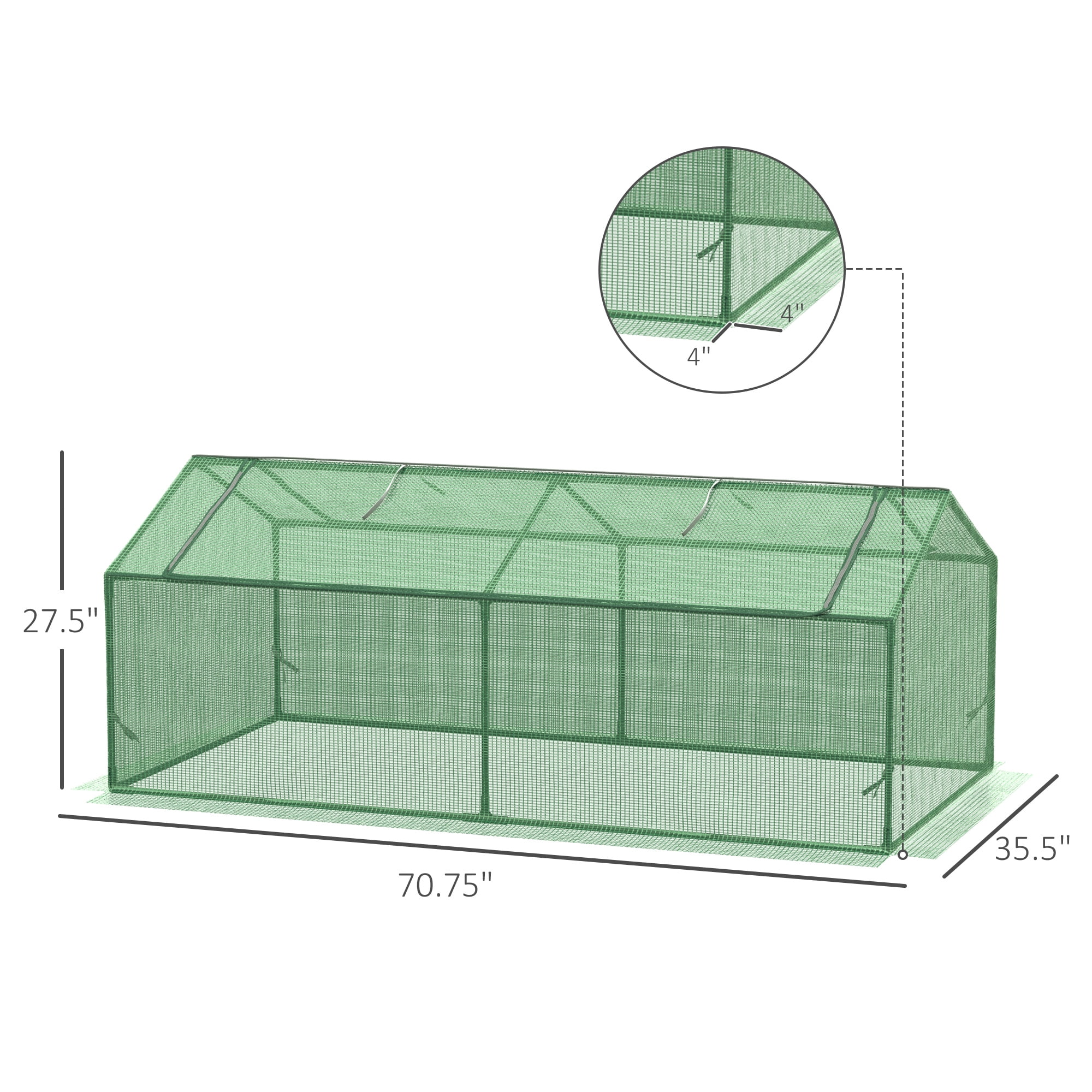 Outsunny 71" x 36" x 28" Mini Greenhouse Portable Hot House for Plants with Large Zipper Windows for Outdoor, Indoor, Garden, Green