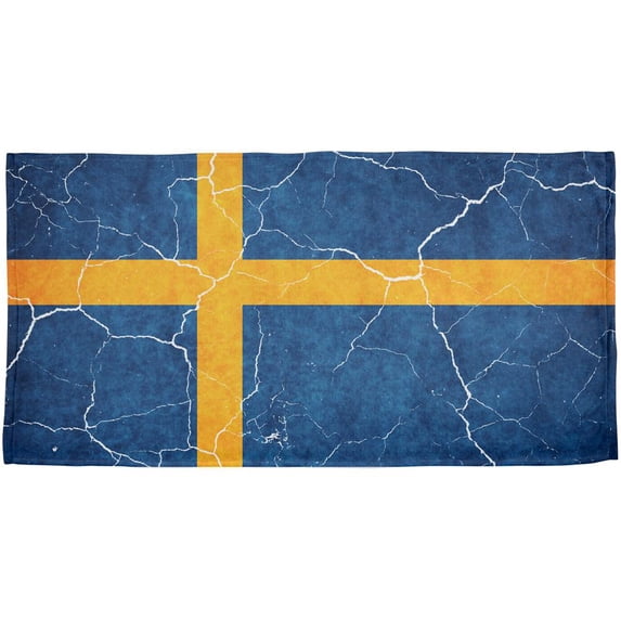Distressed Swedish Flag All Over Beach Towel