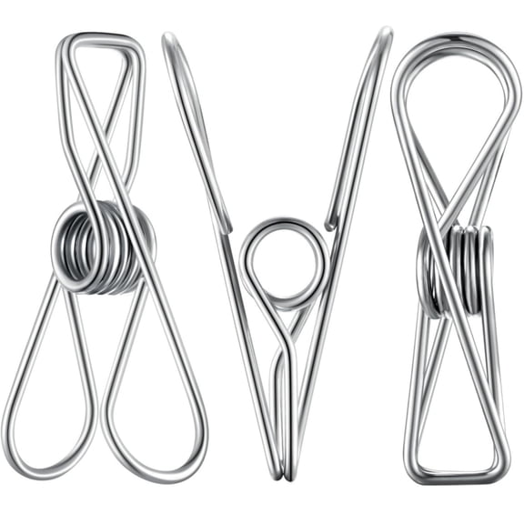 LQQBOX Laundry Clothes Pins Clips 20 Pcs, Stainless Steel Laundry Peg Metal Clip Clothespins for Hanging, Outdoor Clothesline, Snack Bags, Towel, Pictures, Office