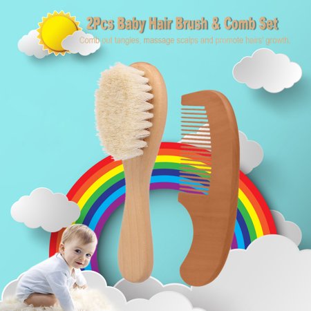 2pcs Ensemble De Peigne De Brosse Pour Bebe Kit De Brosse A Cheveux Nouveau Ne Peigne Pour Bebe Cheveux En Laine Douce Poignee En Bois Massage Au Cuir Chevelu Walmart Canada