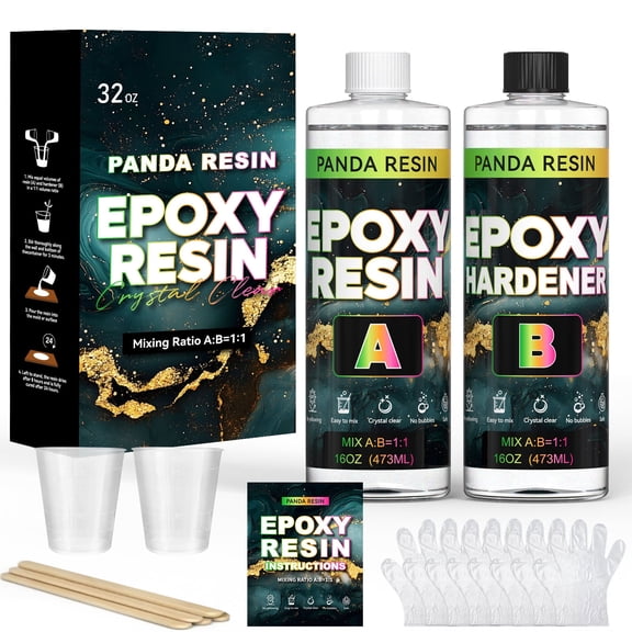 Panda Resin 32oz Epoxy Resin – Food Safe, High Gloss, Bubble-Free, Non-Yellowing Art Resin for Beginners, DIY Crafts, Coasters, Keychains & Jewelry Making