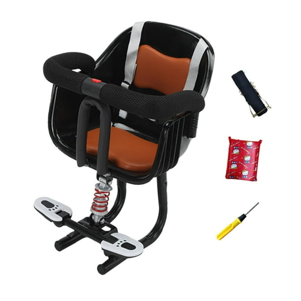 Asiento de bicicleta para niños Montado en la parte delantera con reposapiés Asiento de bebé para moto negro