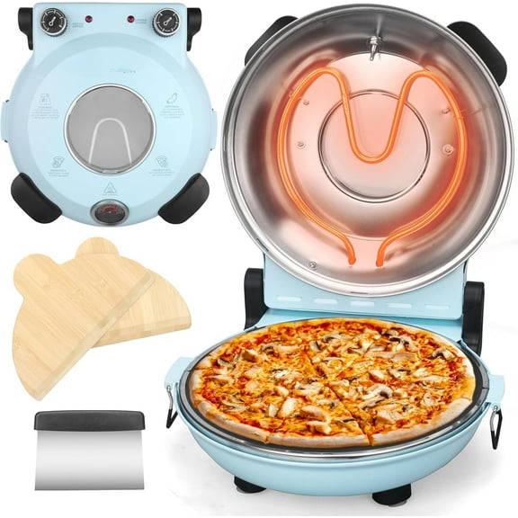 Electric Pizza Oven Indoor Countertop, 12 Inch Pizza Maker Machine for Home, Pizza Cooker & Pizza Grill, Premium Glazed Ceramic Stone Pizza Oven,
