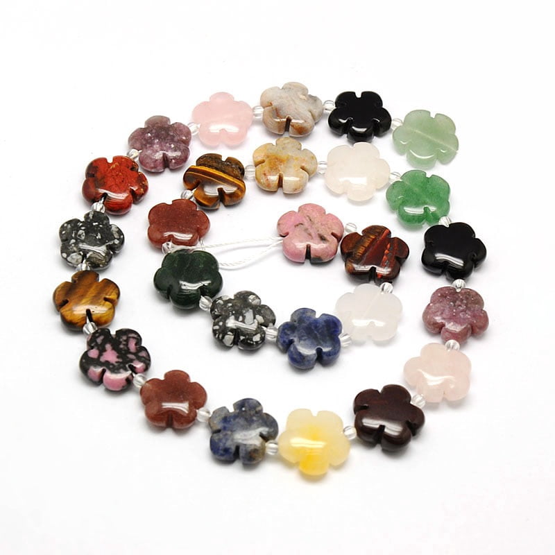Mixed Natural Gemstone Flower Beads Strands 20x6.5mm Hole: 1mm about 20pcs/strand 16.53 inch