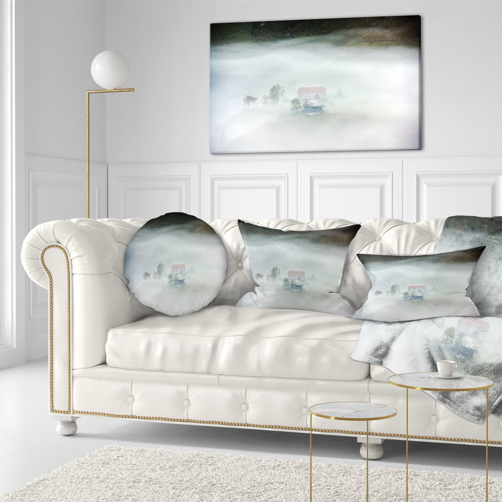 Designart Morning Fog at Sunrise - Landscape Photo Throw Pillow - 12x20
