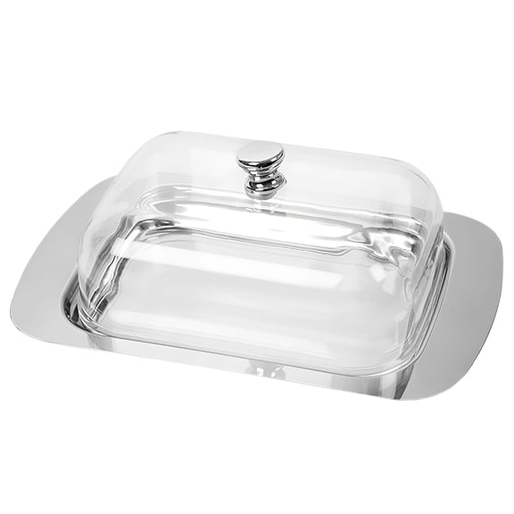 ACDANC Stainless Steel Butter Dish with Lid - Farmhouse Style Butter Keeper for Countertop,Crystal Clear Cover Shows Contents,Holds 2 Sticks Butter or Block Cheese,Dishwasher Safe