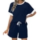 thumbnail image 1 of Tops de Cuello Redondo para las Mujeres Casual de Manga Corta Y Pantalones Cortos con Cordón de Dos Piezas Color Bloqueado Conjunto, 1 of 9