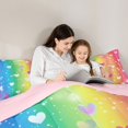thumbnail image 4 of Manfei Rainbow Love Heart Twin Comforter Sets, Stripe Sparkle Bedding Set, Yellow Blue, Pink Reversible, 2 Pieces, 1 Comforter and 1 Pillowcase, 4 of 7