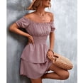 thumbnail image 2 of Vestido de una pieza de moda con hombros descubiertos y tejido jacquard con volantes y cintura ajustada para mujer, 2 of 6
