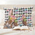thumbnail image 3 of Happy Easter Bunny Pillow Covers 2 Pack Easter Brown Rabbit Spring Flowers Leaf Black Buffalo Plaid Pillowcase Waterproof Outdoor Throw Pillow Cover for Patio Garden Square Cushion 26”x26”, 3 of 9