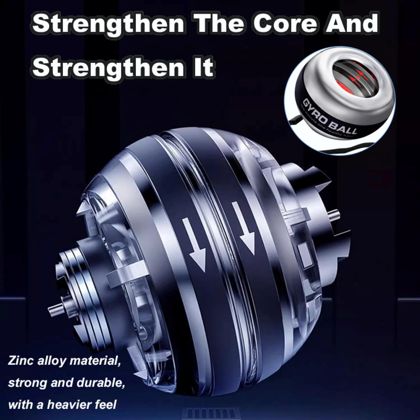 Metal Torque Ball Hand Exerciser - Gyro Wrist Trainer with Color-Changing Light, Grip Strength Tool