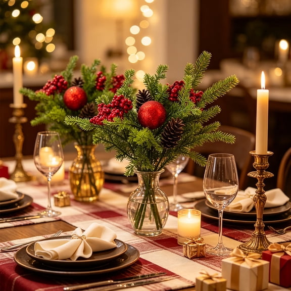 Ouuluon Versatile Durable Artificial Christmas Branches, 14 inch Festive Vase Fillers for Mantel Home